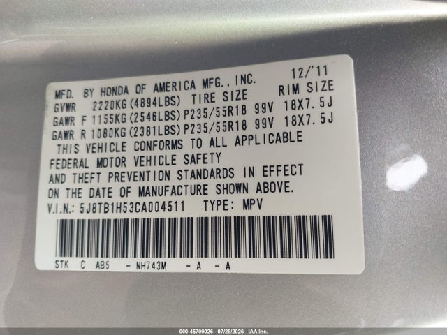 Aukcja sprzedaży 2012 Acura Rdx, vin: 5J8TB1H53CA004511, numer aukcji: 45709026