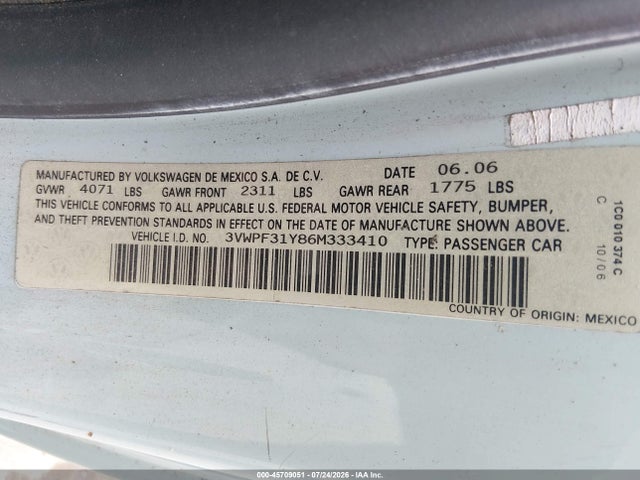 Aukcja sprzedaży 2006 Volkswagen New Beetle 2.5, vin: 3VWPF31Y86M333410, numer aukcji: 45709051