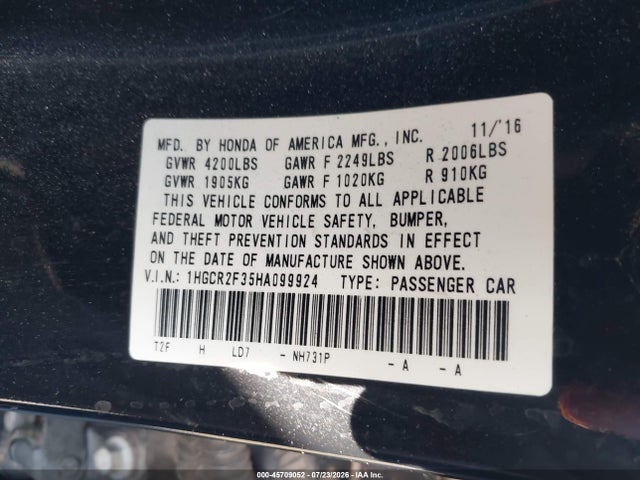 1HGCR2F35HA099924 Honda ACCORD LX