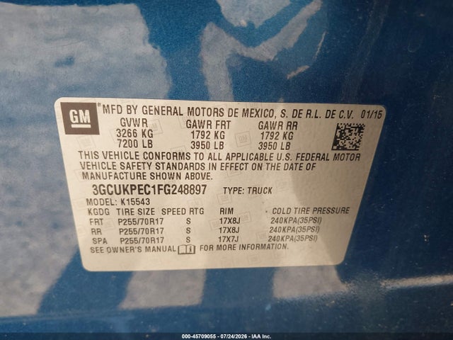 Продаж на аукціоні авто 2015 Chevrolet Silverado 1500 Ls, vin: 3GCUKPEC1FG248897, номер лоту: 45709055