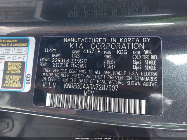 45709056 :رقم المزاد ، KNDERCAA9N7287907 vin ، 2022 Kia Seltos Ex مزاد بيع