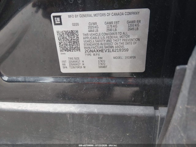 Продажа на аукционе авто 2020 Chevrolet Equinox Fwd Ls, vin: 2GNAXHEV1L6219359, номер лота: 45709069