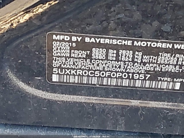 Aukcja sprzedaży 2015 Bmw X5 Xdrive35i, vin: 5UXKR0C50F0P01957, numer aukcji: 45709071