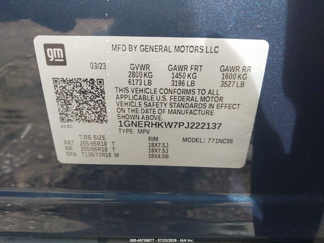 Продажа на аукционе авто 2023 Chevrolet Traverse Fwd Lt Leather, vin: 1GNERHKW7PJ222137, номер лота: 45709077