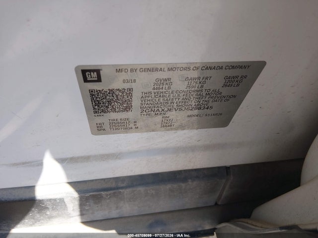45709099 :رقم المزاد ، 2GNAXJEV5J6298345 vin ، 2018 Chevrolet Equinox Lt مزاد بيع