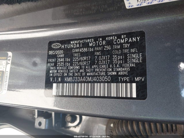 2021 Hyundai Tucson Value მანქანა იყიდება აუქციონზე, vin: KM8J33A40MU403050, აუქციონის ნომერი: 45709104