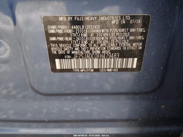 45709125 :رقم المزاد ، JF2SJADC0FH479483 vin ، 2015 Subaru Forester 2.5i Premium مزاد بيع