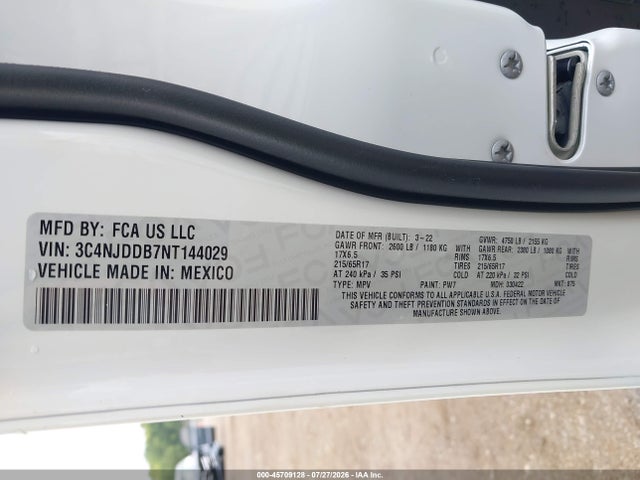 Продажа на аукционе авто 2022 Jeep Compass Trailhawk 4x4, vin: 3C4NJDDB7NT144029, номер лота: 45709128
