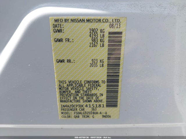 Продаж на аукціоні авто 2013 Nissan Leaf Sl, vin: 1N4AZ0CP3DC415181, номер лоту: 45709136