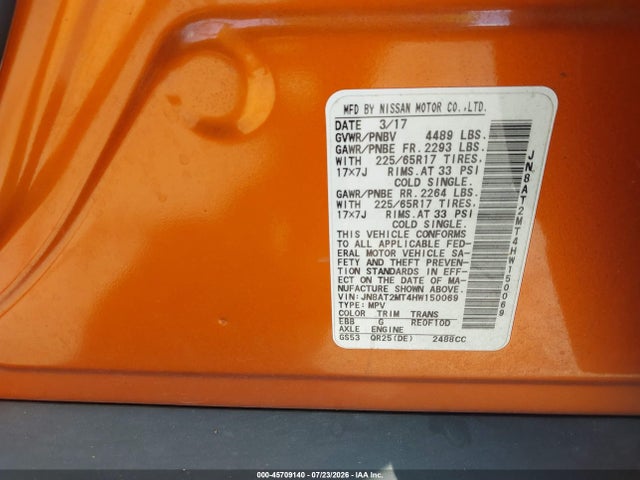 45709140 :رقم المزاد ، JN8AT2MT4HW150069 vin ، 2017 Nissan Rogue Sv مزاد بيع