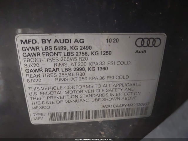 Продаж на аукціоні авто 2021 Audi Q5 Prestige 45 Tfsi Quattro S Tronic, vin: WA1CAAFY4M2020897, номер лоту: 45709150