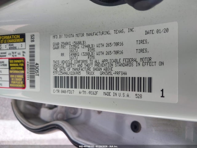 Aukcja sprzedaży 2020 Toyota Tacoma Trd Off-road, vin: 5TFCZ5AN6LX226985, numer aukcji: 45709152