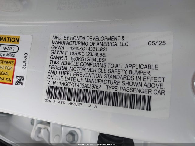 Honda ACCORD SE 2025 1HGCY1F46SA039762 Image 9