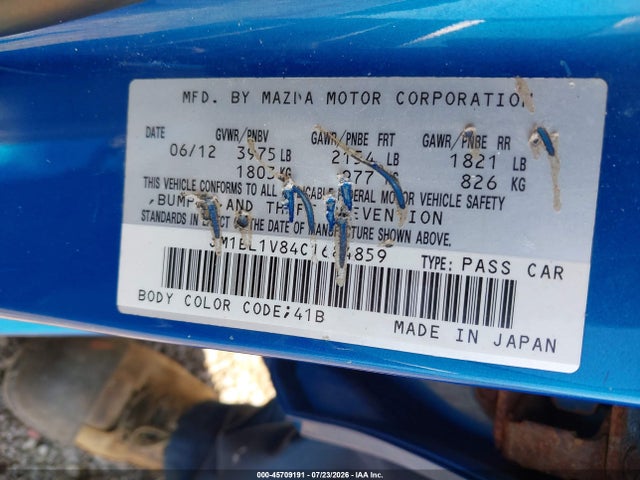 45709191 :رقم المزاد ، JM1BL1V84C1684859 vin ، 2012 Mazda Mazda3 I Touring مزاد بيع