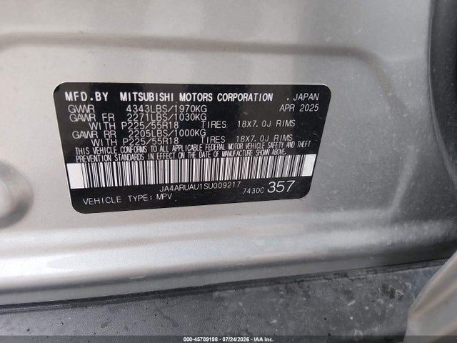 Aukcja sprzedaży 2025 Mitsubishi Outlander Sport 2.0 Es Awc/2.0 Le Awc/2.0 S Awc/2.0 Se Awc/2.0 Trail Edition Awc, vin: JA4ARUAU1SU009217, numer aukcji: 45709198