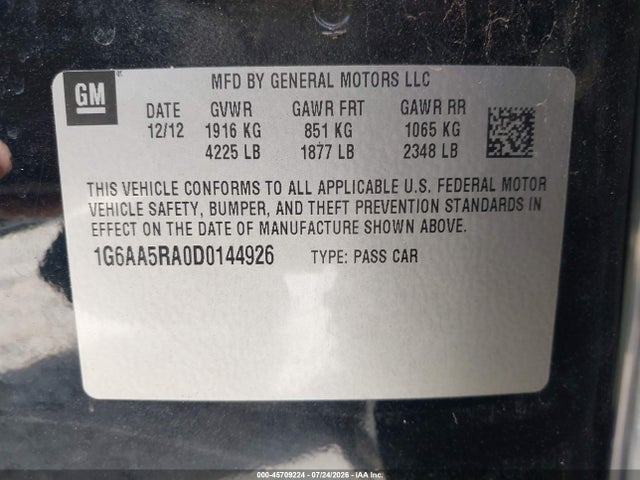 2013 Cadillac Ats Standard მანქანა იყიდება აუქციონზე, vin: 1G6AA5RA0D0144926, აუქციონის ნომერი: 45709224
