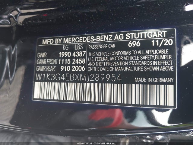 Продажа на аукционе авто 2021 Mercedes-benz A 220, vin: W1K3G4EBXMJ289954, номер лота: 45709232