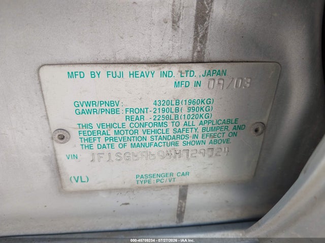 Продаж на аукціоні авто 2004 Subaru Forester 2.5xt, vin: JF1SG69694H729724, номер лоту: 45709234