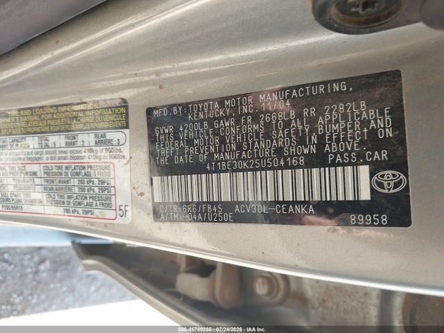 45709235 :رقم المزاد ، 4T1BE30K25U504168 vin ، 2005 Toyota Camry Le مزاد بيع