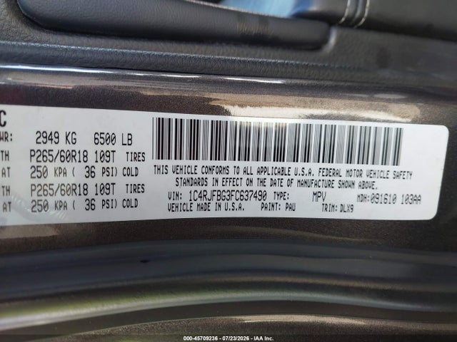 1C4RJFBG3FC637490 Jeep Grand Cherokee Limited