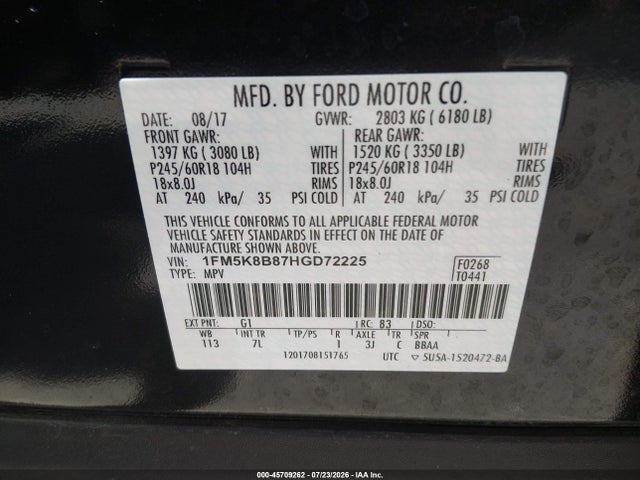 1FM5K8B87HGD72225 Ford Explorer