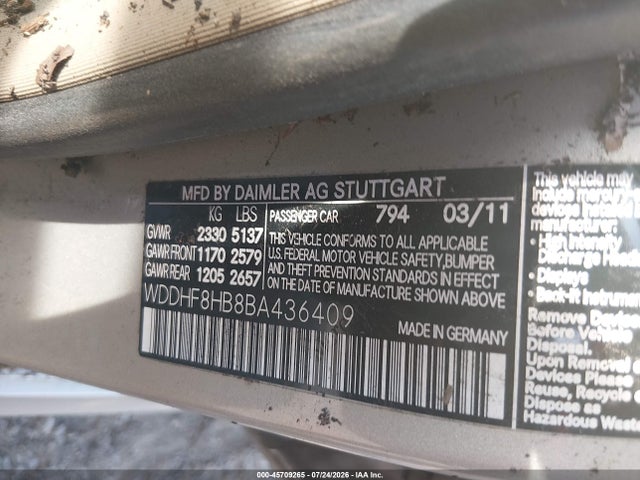 45709265 :رقم المزاد ، WDDHF8HB8BA436409 vin ، 2011 Mercedes-benz E 350 4matic مزاد بيع