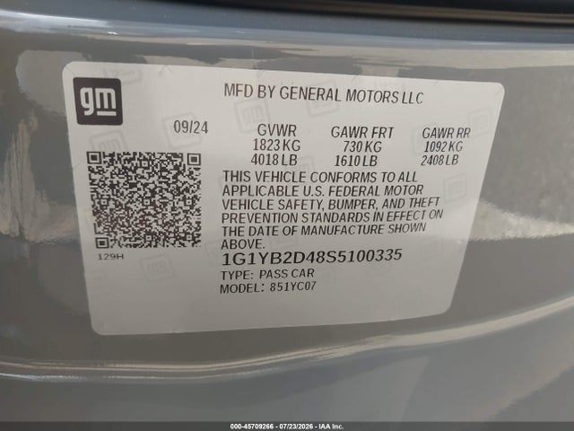 1G1YB2D48S5100335 Chevrolet Corvette Stingray Rwd 2lt