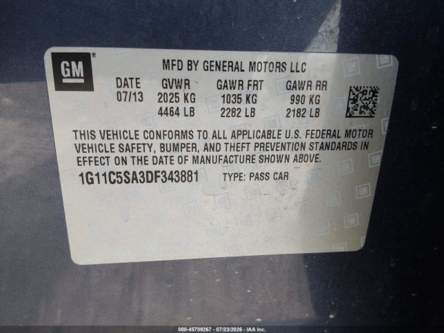 Продажа на аукционе авто 2013 Chevrolet Malibu 1lt, vin: 1G11C5SA3DF343881, номер лота: 45709267