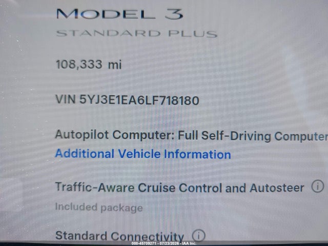 Продажа на аукционе авто 2020 Tesla Model 3 Standard Range Plus Rear-wheel Drive/standard Range Rear-wheel Drive, vin: 5YJ3E1EA6LF718180, номер лота: 45709271