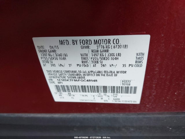 Ford Explorer Limited 2015 1FM5K7F86FGC48948 Image 9