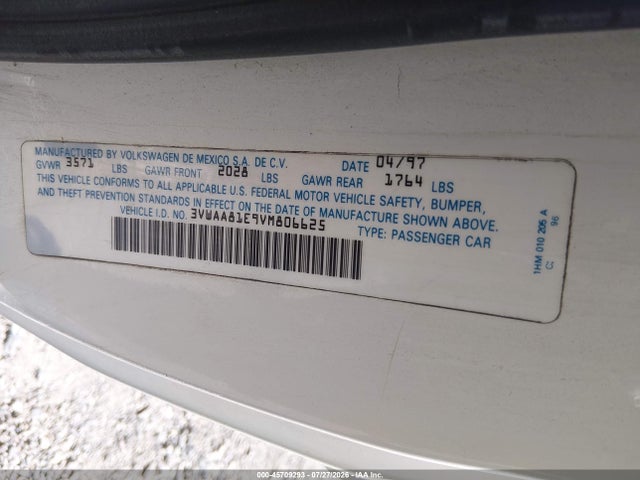 Продажа на аукционе авто 1997 Volkswagen Cabrio, vin: 3VWAA81E9VM806625, номер лота: 45709293
