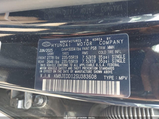 Продажа на аукционе авто 2025 Hyundai Tucson Hybrid Limited, vin: KM8JEDD12SU383608, номер лота: 45709335