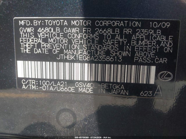 Продажа на аукционе авто 2010 Lexus Es 350, vin: JTHBK1EG8A2358613, номер лота: 45709369
