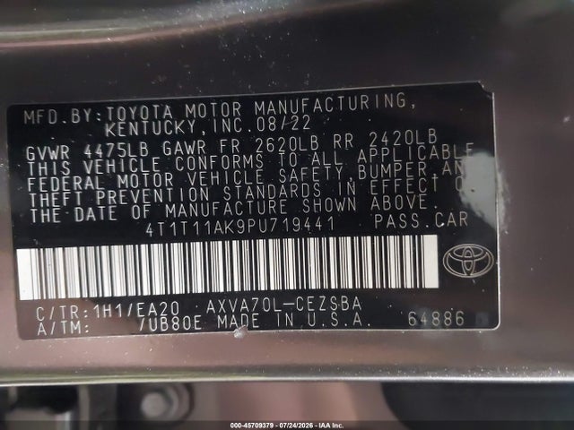 Продаж на аукціоні авто 2023 Toyota Camry Se, vin: 4T1T11AK9PU719441, номер лоту: 45709379