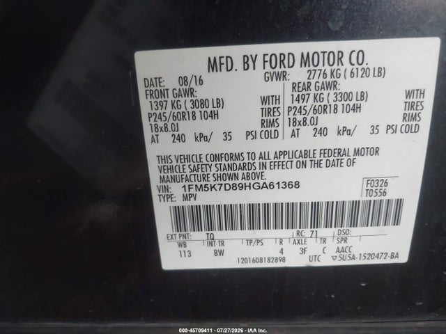 Ford EXPLORER XLT 2017 1FM5K7D89HGA61368 Image 9
