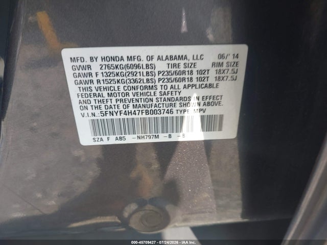 5FNYF4H47FB003746 Honda Pilot Ex