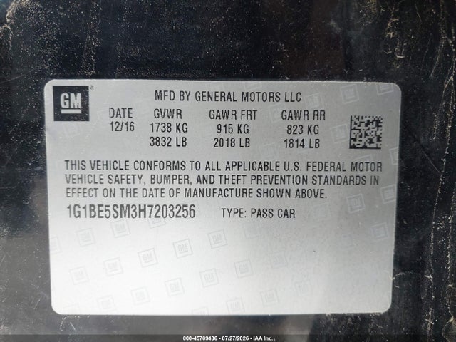 1G1BE5SM3H7203256 Chevrolet Cruze Lt Auto