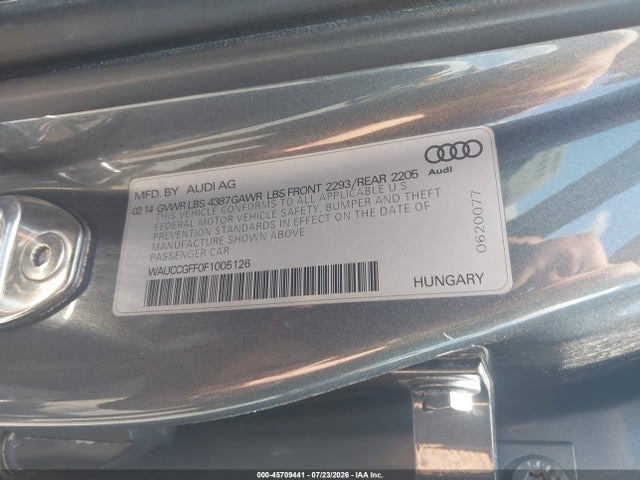 Aukcja sprzedaży 2015 Audi A3 1.8t Premium, vin: WAUCCGFF0F1005126, numer aukcji: 45709441