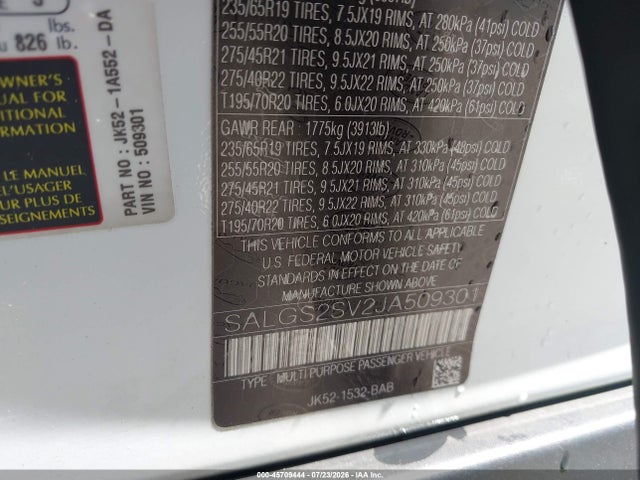 Продажа на аукционе авто 2018 Land Rover Range Rover 3.0l V6 Supercharged Hse, vin: SALGS2SV2JA509301, номер лота: 45709444