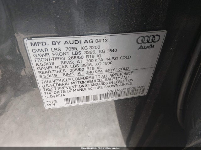 Aukcja sprzedaży 2013 Audi Q7 3.0 Tdi Premium, vin: WA1LMAFE9DD014451, numer aukcji: 45709452