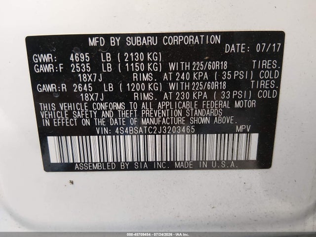 Продаж на аукціоні авто 2018 Subaru Outback 2.5i Touring, vin: 4S4BSATC2J3203465, номер лоту: 45709454