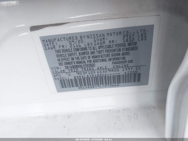 Nissan Sentra S Xtronic Cvt 2020 3N1AB8BV9LY293660 Image 9