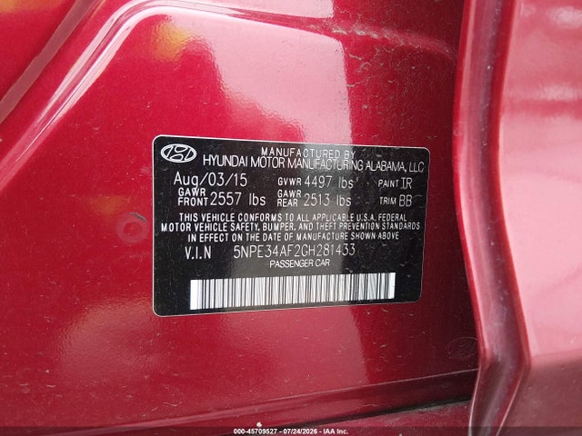 Aukcja sprzedaży 2016 Hyundai Sonata Sport, vin: 5NPE34AF2GH281433, numer aukcji: 45709527