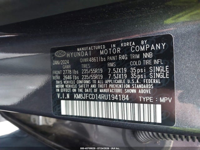 45709529 :رقم المزاد ، KM8JFCD14RU194184 vin ، 2024 Hyundai Tucson Hybrid N Line مزاد بيع