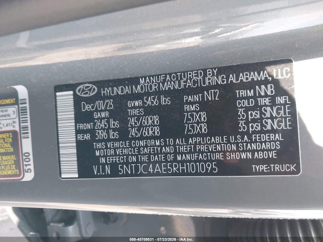 45709531 :رقم المزاد ، 5NTJC4AE5RH101095 vin ، 2024 Hyundai Santa Cruz Sel مزاد بيع