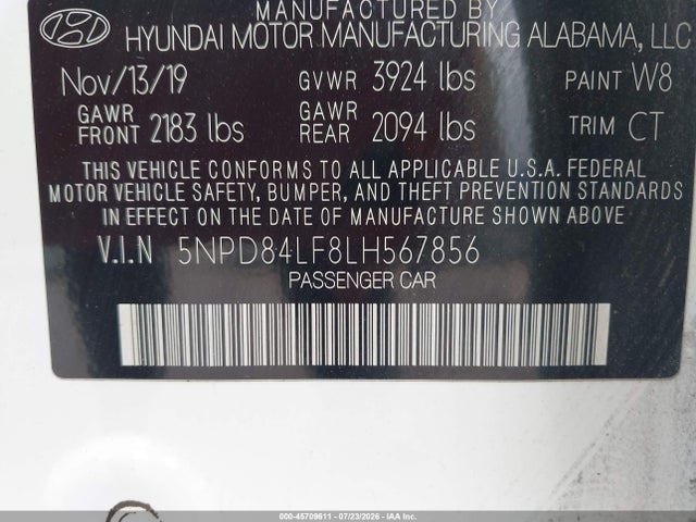 Продажа на аукционе авто 2020 Hyundai Elantra Sel, vin: 5NPD84LF8LH567856, номер лота: 45709611