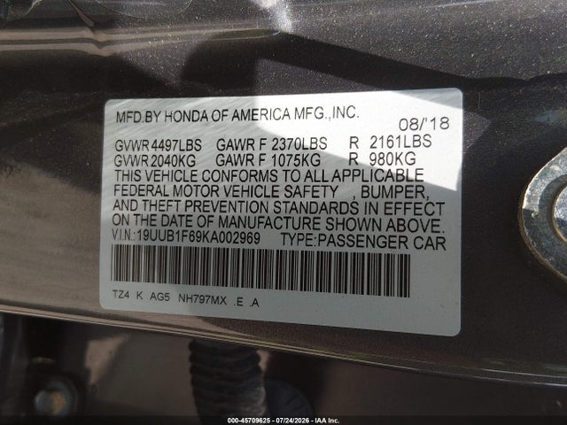 Aukcja sprzedaży 2019 Acura Tlx Tech   A-spec Pkgs, vin: 19UUB1F69KA002969, numer aukcji: 45709625