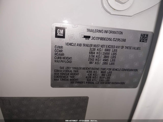 Aukcja sprzedaży 2020 Gmc Sierra 1500 2wd  Short Box Sle, vin: 3GTP8BED5LG295398, numer aukcji: 45709627