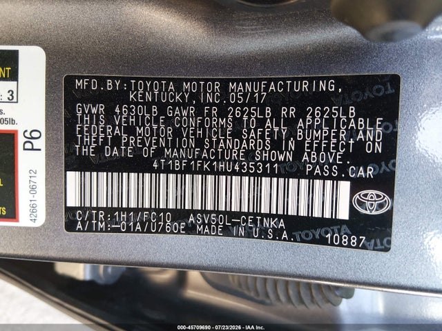 45709690 :رقم المزاد ، 4T1BF1FK1HU435311 vin ، 2017 Toyota Camry Le مزاد بيع