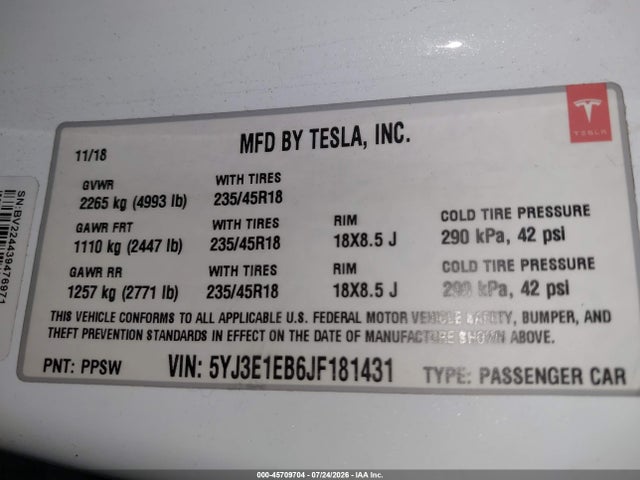 Tesla Model 3 Long Range/performance 2018 5YJ3E1EB6JF181431 Image 9